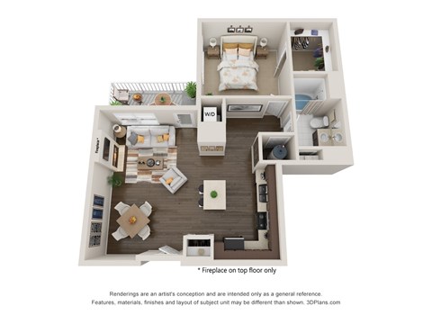 Floor plan for 1 bed, 1 bath, 902 sqft